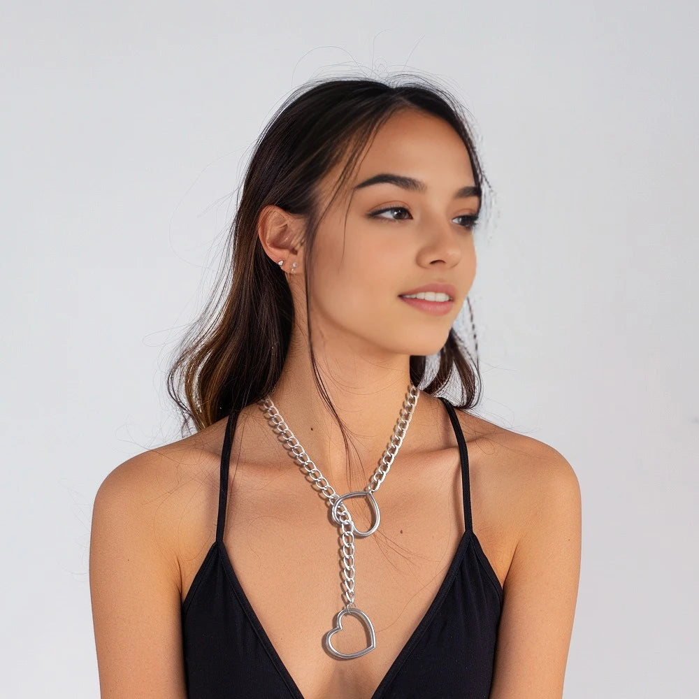Heart Slip Chain Necklace For Women Punk Rock Love Chain Choker Necklace Couples Jewelry Gift Accessories