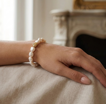 Veruccia Pearl Bracelet with Golden Bead on Wrist